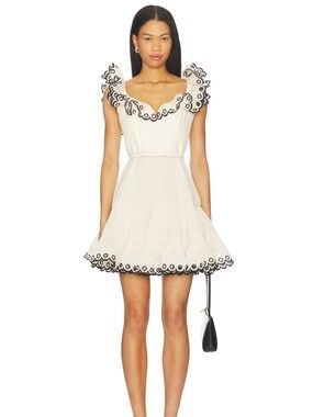 Zimmerman Embroidered frilled mini dress